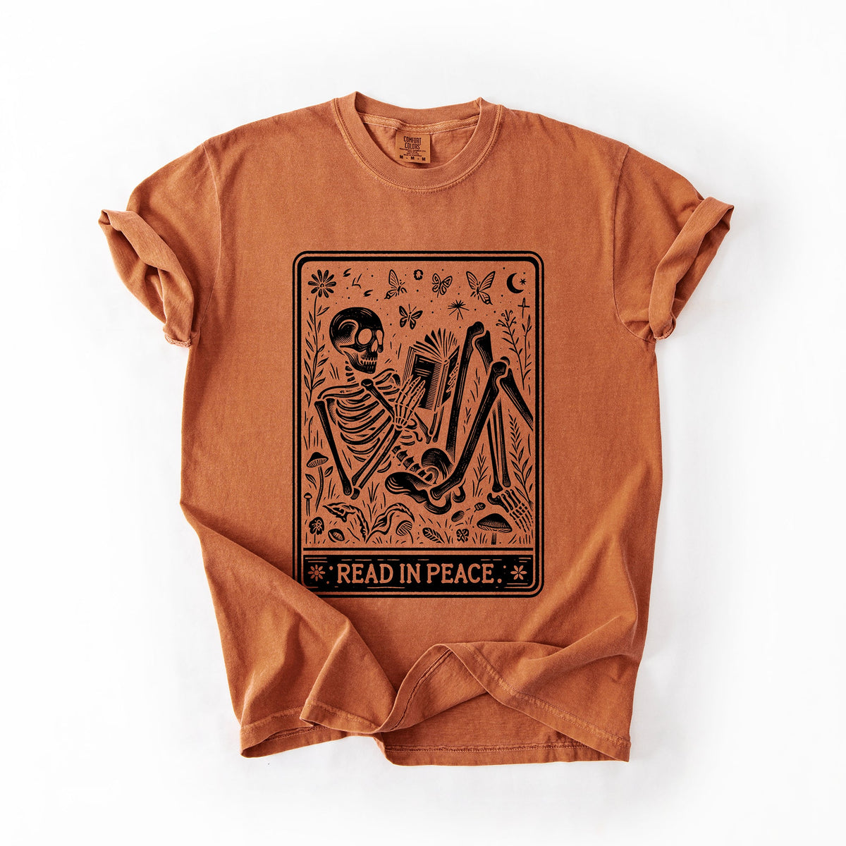 Read In Peace Halloween Skeleton Tarot Books Library Spooky Edition Comfort Colors Tee