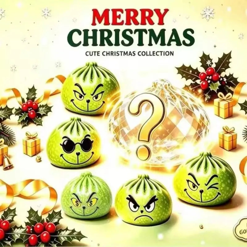 Glitter Green Dumpling Squeeze Toy with Steamer, 8.5cm Soft Bun Squishy, Stress Relief Toy, Random Color, Christmas Gift