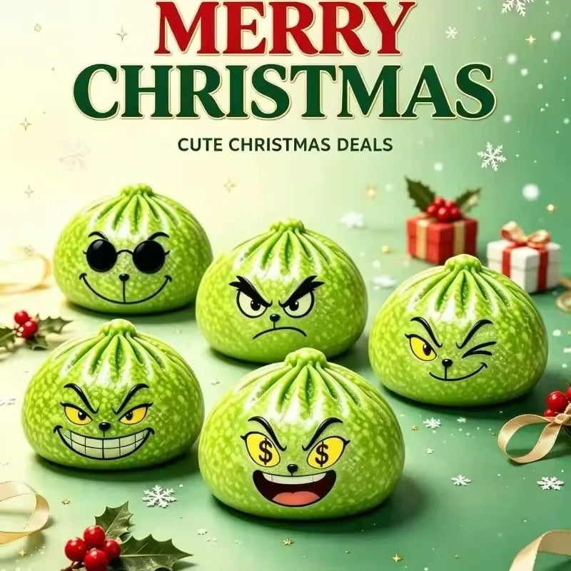 Glitter Green Dumpling Squeeze Toy with Steamer, 8.5cm Soft Bun Squishy, Stress Relief Toy, Random Color, Christmas Gift